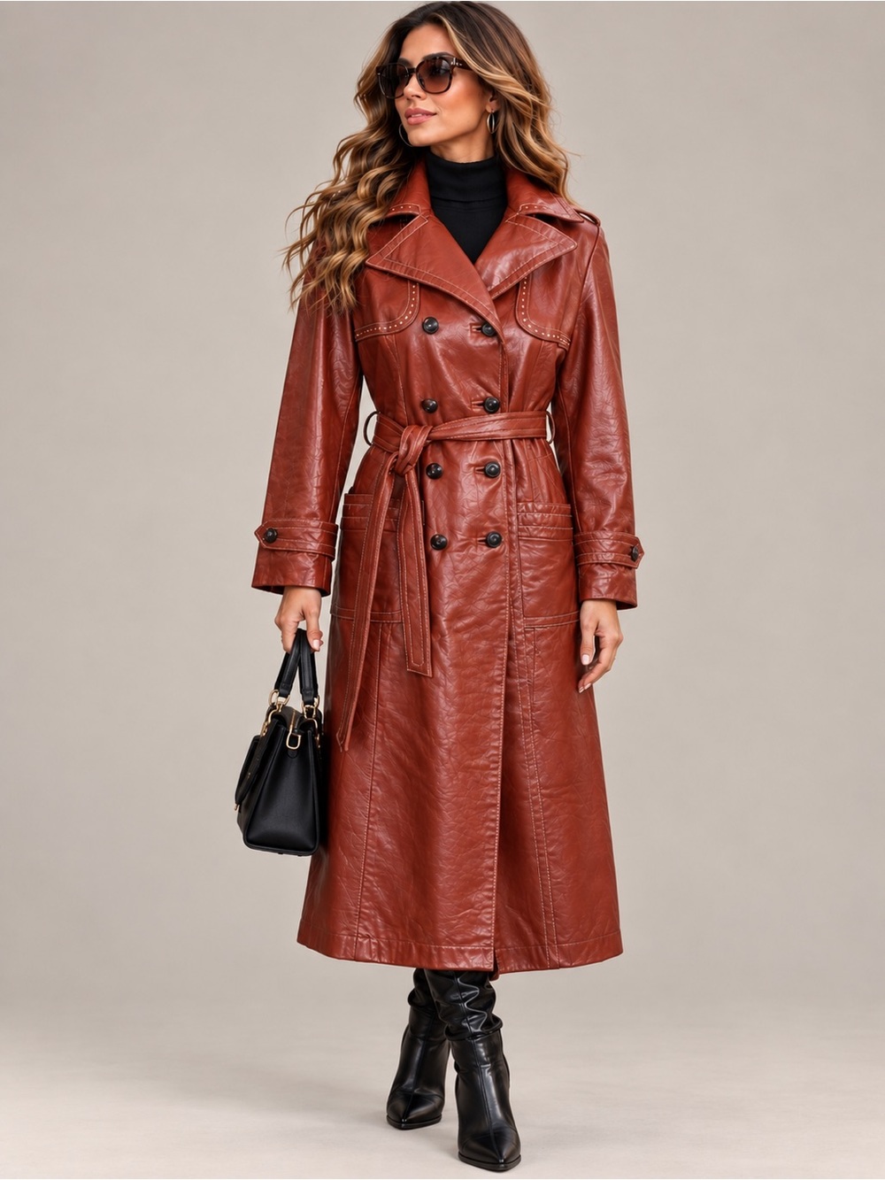 🍁Vintage Leather Oxblood Burgundy Belted Trench Coat Size M